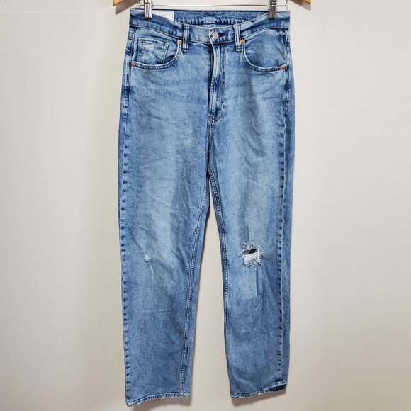 GAP ‘90s Loose High Rise Jeans Straight Leg Distressed Light Wash Women 27 x 29" - Picture 2 of 14